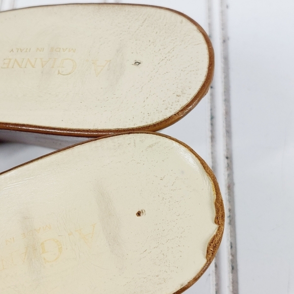 A. Giannetti Gold Leather Slip On Thong Wedge Heeled Summer Sandals C621 - Picture 11 of 12